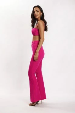 QNG Fiorella Flare Crepe Pants - Fuchsia