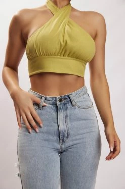 HSH Piper Halter Neck Linen Crop Top - Apple All Tops