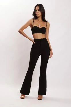 QNG Fiorella Flare Crepe Pants - Black Two Piece Sets