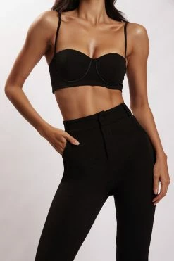 QNG Fiorella Crepe Bustier Top - Black