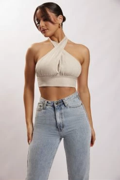 HSH Piper Halter Neck Linen Crop Top - Natural All Tops