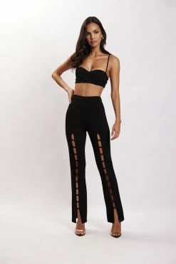 QNG All Bottoms Alida Cut Out Straight Leg Pant - Black