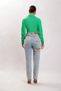 WNT All Tops Priscilla Tie Front Linen Crop Top - Green