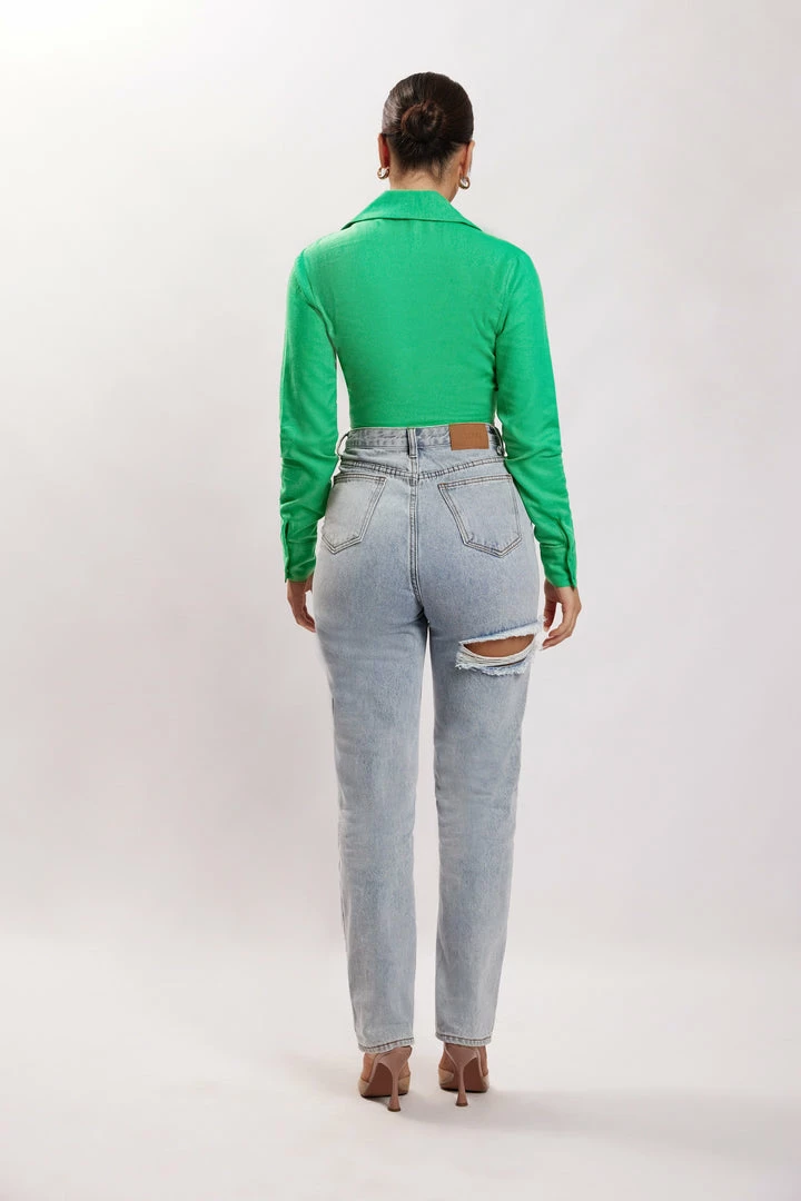 WNT All Tops Priscilla Tie Front Linen Crop Top - Green 2 WNT All Tops Priscilla Tie Front Linen Crop Top - Green