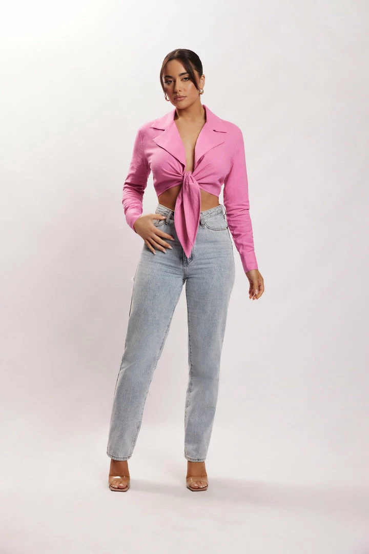 WNT Priscilla Tie Front Linen Crop Top - Candy Pink All Tops 5 WNT Priscilla Tie Front Linen Crop Top - Candy Pink All Tops