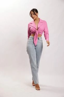 WNT Priscilla Tie Front Linen Crop Top - Candy Pink All Tops 15 WNT Priscilla Tie Front Linen Crop Top - Candy Pink All Tops
