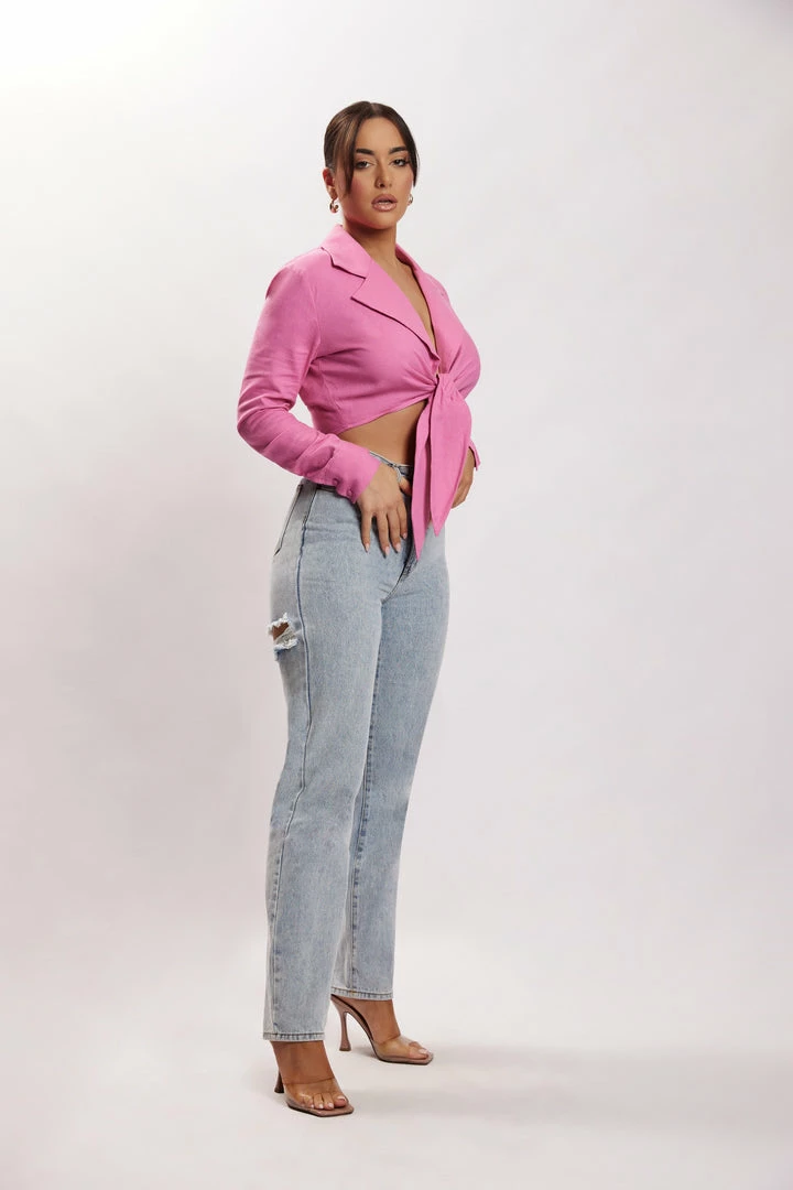 WNT Priscilla Tie Front Linen Crop Top - Candy Pink All Tops 4 WNT Priscilla Tie Front Linen Crop Top - Candy Pink All Tops