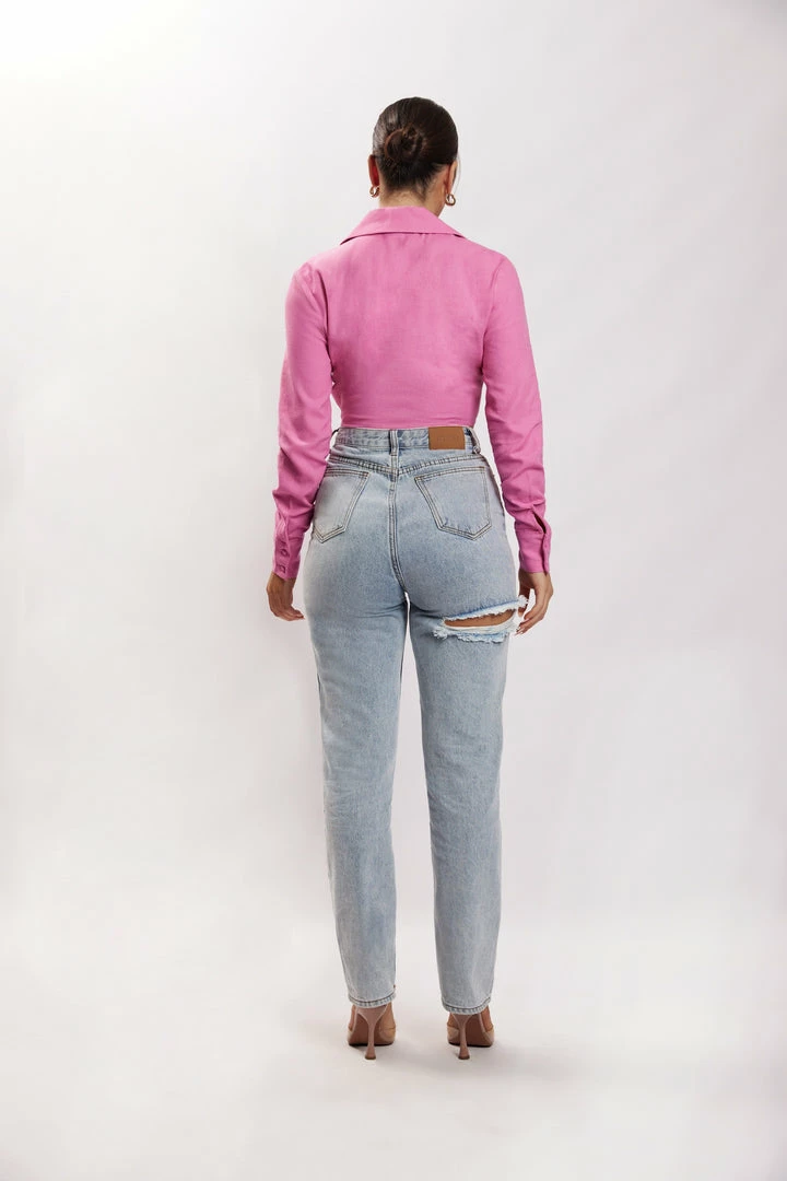 WNT Priscilla Tie Front Linen Crop Top - Candy Pink All Tops 2 WNT Priscilla Tie Front Linen Crop Top - Candy Pink All Tops