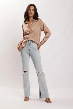JLW Liliana Satin Shirt - Taupe All Tops 13 JLW Liliana Satin Shirt - Taupe All Tops