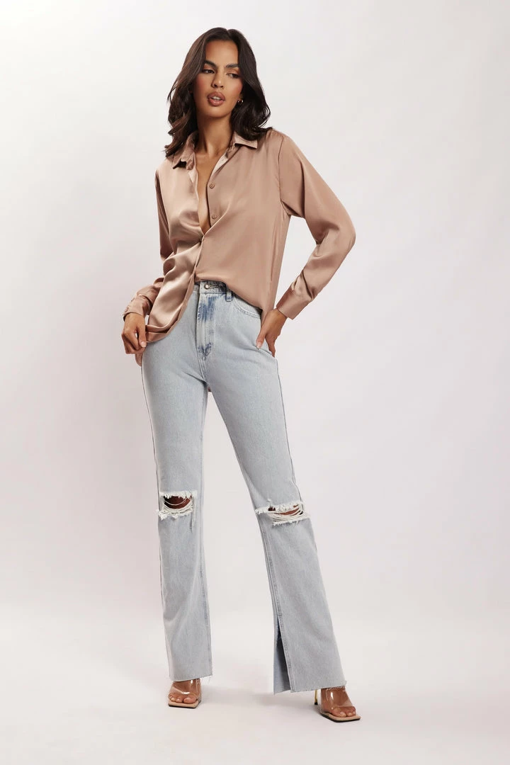 JLW Liliana Satin Shirt - Taupe All Tops 6 JLW Liliana Satin Shirt - Taupe All Tops