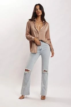JLW Liliana Satin Shirt - Taupe All Tops 11 JLW Liliana Satin Shirt - Taupe All Tops