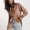JLW Liliana Satin Shirt - Taupe All Tops