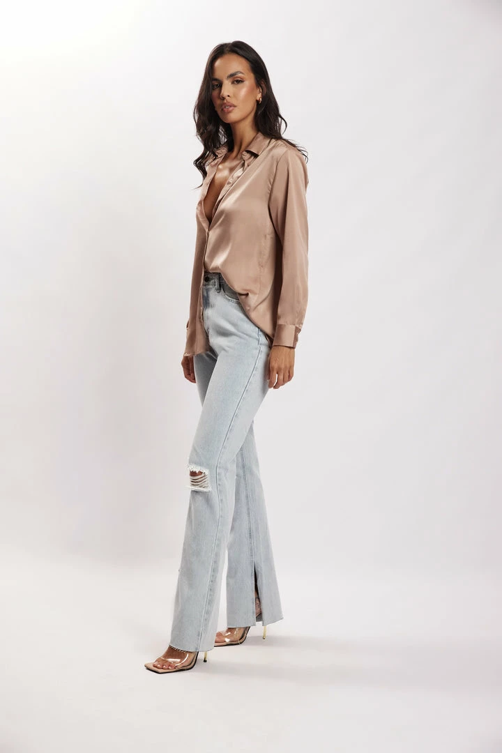 JLW Liliana Satin Shirt - Taupe All Tops 5 JLW Liliana Satin Shirt - Taupe All Tops