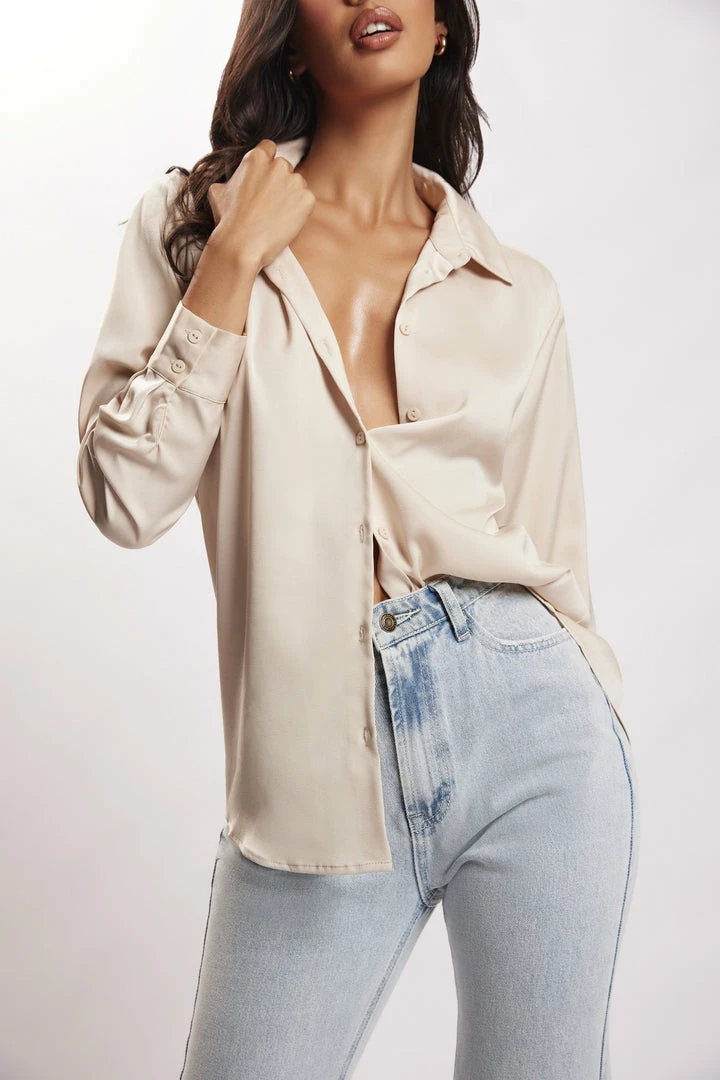 JLW Liliana Satin Shirt - Bone 1 JLW Liliana Satin Shirt - Bone