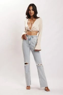 AMC Rheanna Wrap Around Cropped Shirt - Bone All Tops 18 AMC Rheanna Wrap Around Cropped Shirt - Bone All Tops