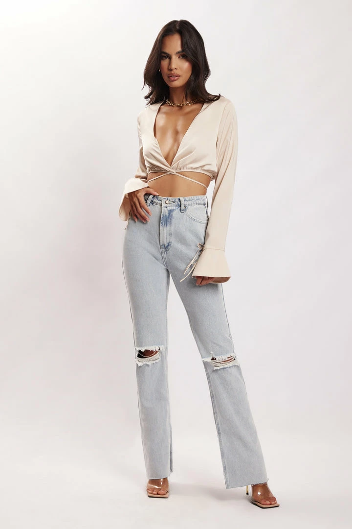 AMC Rheanna Wrap Around Cropped Shirt - Bone All Tops 9 AMC Rheanna Wrap Around Cropped Shirt - Bone All Tops