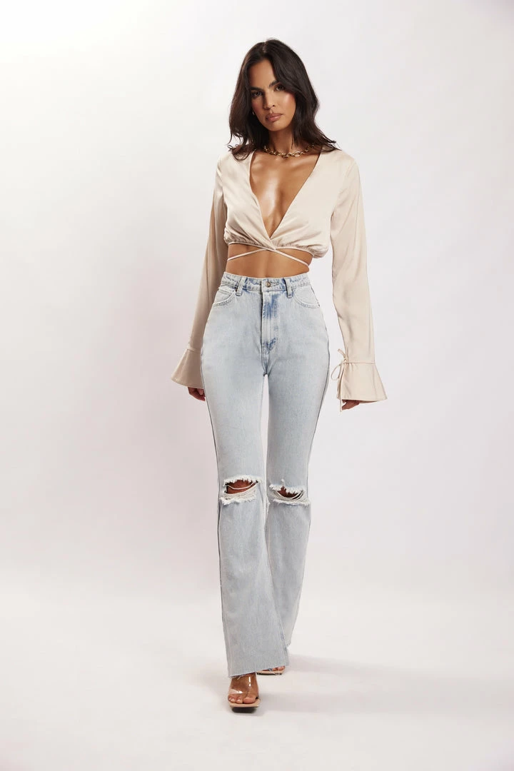 AMC Rheanna Wrap Around Cropped Shirt - Bone All Tops 3 AMC Rheanna Wrap Around Cropped Shirt - Bone All Tops