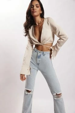 AMC Rheanna Wrap Around Cropped Shirt - Bone All Tops 15 AMC Rheanna Wrap Around Cropped Shirt - Bone All Tops
