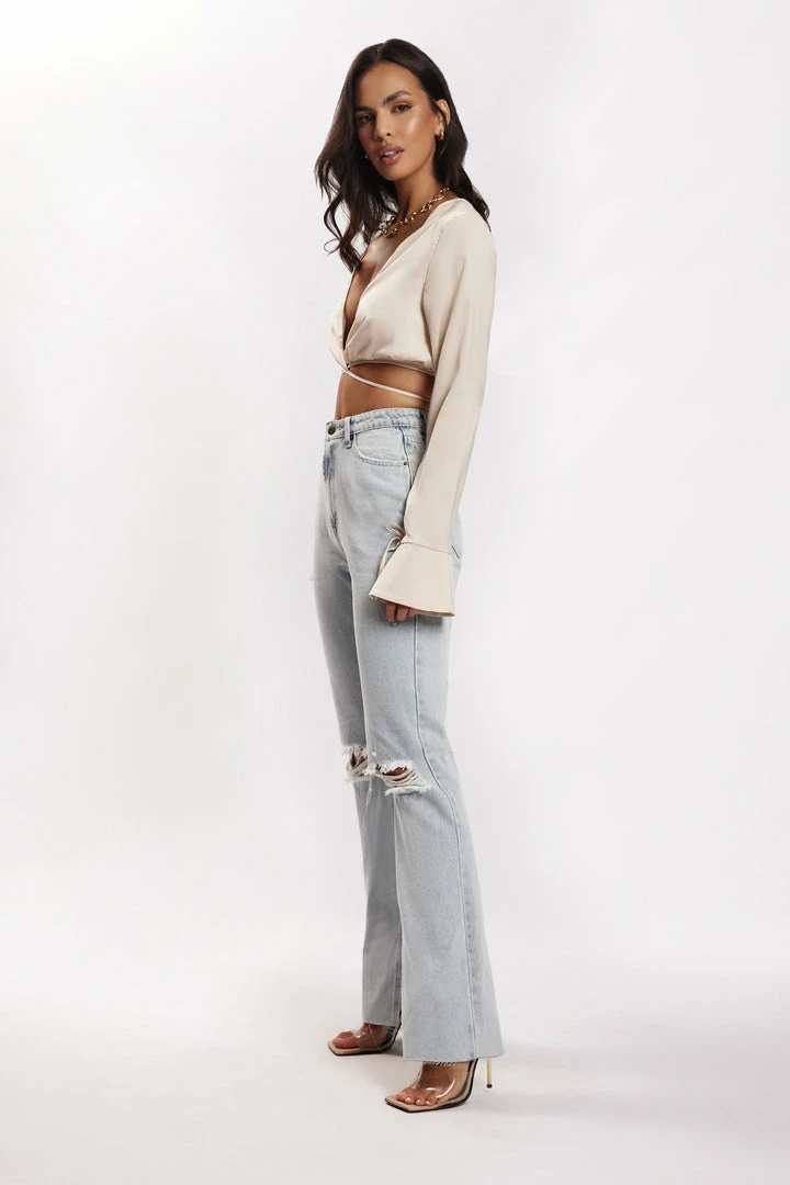 AMC Rheanna Wrap Around Cropped Shirt - Bone All Tops 7 AMC Rheanna Wrap Around Cropped Shirt - Bone All Tops
