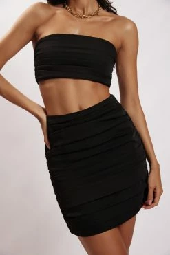 WNT Lola Ruched Crepe Bandeau - Black Two Piece Sets