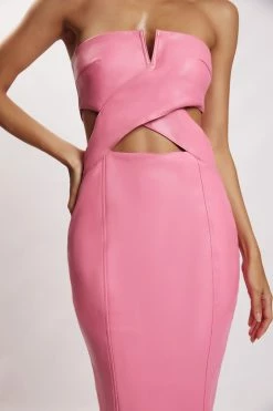 LCH Sia Faux Leather Cut Out Midi Dress - Pink DRESSES 13 LCH Sia Faux Leather Cut Out Midi Dress - Pink DRESSES