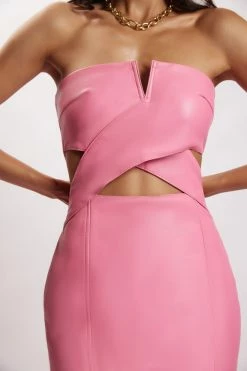 LCH Sia Faux Leather Cut Out Midi Dress - Pink DRESSES 10 LCH Sia Faux Leather Cut Out Midi Dress - Pink DRESSES