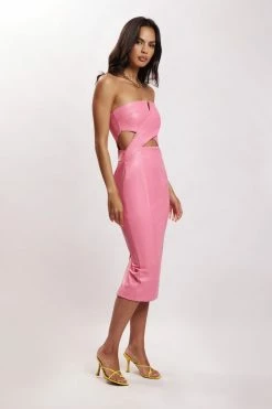 LCH Sia Faux Leather Cut Out Midi Dress - Pink DRESSES 11 LCH Sia Faux Leather Cut Out Midi Dress - Pink DRESSES