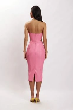 LCH Sia Faux Leather Cut Out Midi Dress - Pink DRESSES