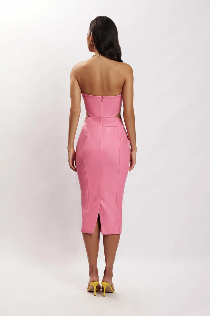 LCH Sia Faux Leather Cut Out Midi Dress - Pink DRESSES 2 LCH Sia Faux Leather Cut Out Midi Dress - Pink DRESSES