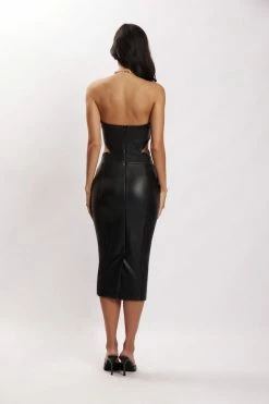 LCH Sia Faux Leather Cut Out Midi Dress - Black DRESSES