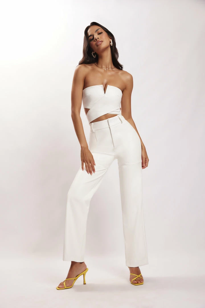 LCH Perrie Faux Leather Cut Out Crop Top - White Two Piece Sets 6 LCH Perrie Faux Leather Cut Out Crop Top - White Two Piece Sets