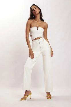 LCH Sima Faux Leather High Waist Pants - White