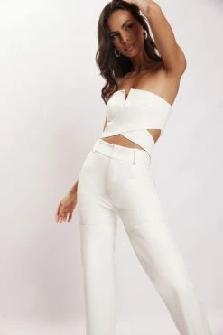 LCH Sima Faux Leather High Waist Pants - White