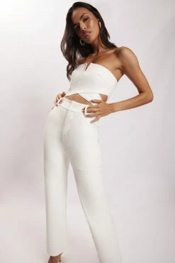 LCH Sima Faux Leather High Waist Pants - White
