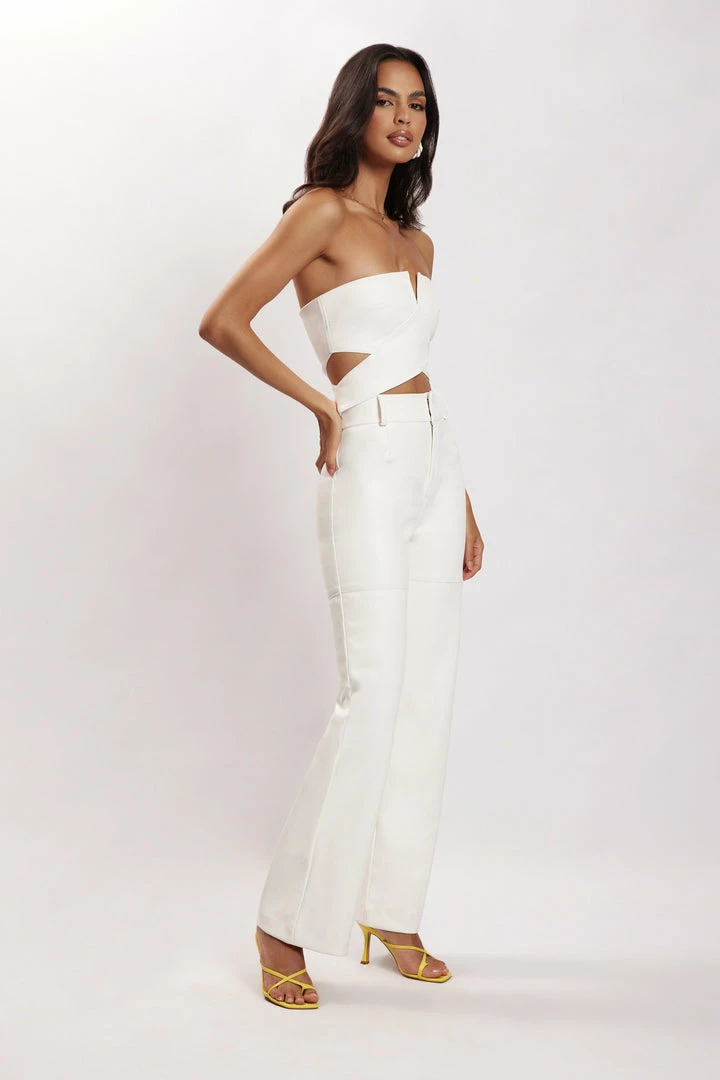 LCH Perrie Faux Leather Cut Out Crop Top - White Two Piece Sets 4 LCH Perrie Faux Leather Cut Out Crop Top - White Two Piece Sets