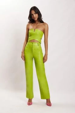 LCH Two Piece Sets Sima Faux Leather High Waist Pants - Lime Green