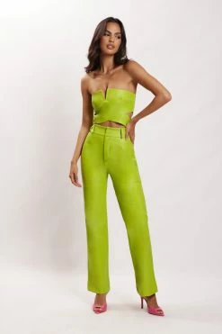 LCH Two Piece Sets Perrie Faux Leather Cut Out Crop Top - Lime Green