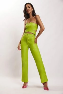 LCH Two Piece Sets Sima Faux Leather High Waist Pants - Lime Green