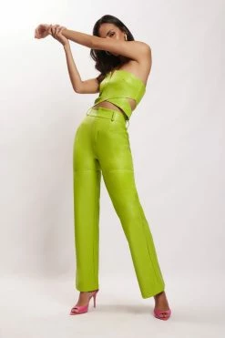 LCH Two Piece Sets Perrie Faux Leather Cut Out Crop Top - Lime Green