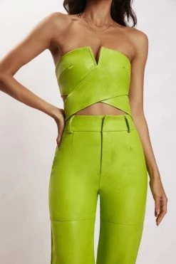 LCH Two Piece Sets Perrie Faux Leather Cut Out Crop Top - Lime Green