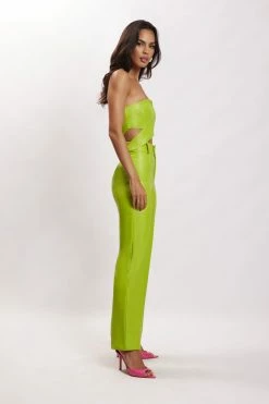 LCH Two Piece Sets Sima Faux Leather High Waist Pants - Lime Green