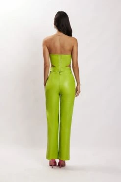 LCH Two Piece Sets Sima Faux Leather High Waist Pants - Lime Green