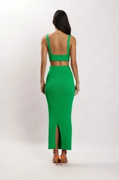 EMS Kaesha Twist Front Knit Top - Green Two Piece Sets