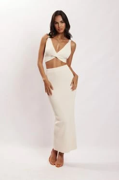EMS Kaesha Split Midi Knitted Skirt - Bone Two Piece Sets