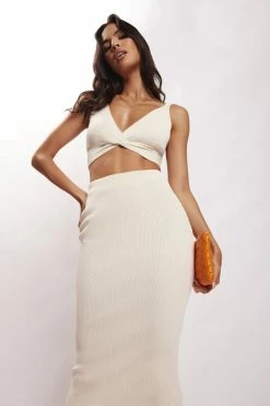 EMS All Tops Kaesha Twist Front Knit Top - Bone