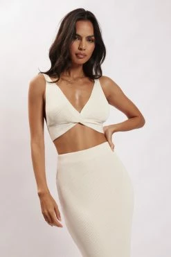 EMS All Tops Kaesha Twist Front Knit Top - Bone
