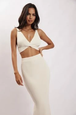 EMS Kaesha Split Midi Knitted Skirt - Bone Two Piece Sets