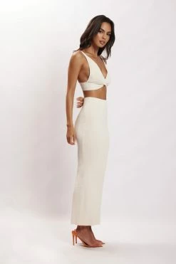 EMS Kaesha Split Midi Knitted Skirt - Bone Two Piece Sets