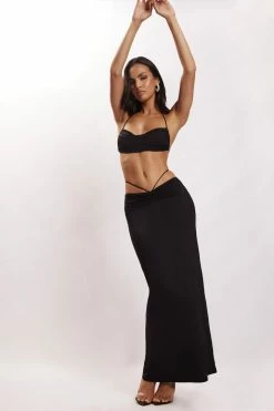 WXI Amber Ruched Halter Crop Top - Black