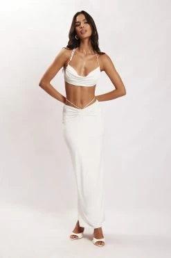 WXI Amber Ruched Halter Crop Top - White Two Piece Sets